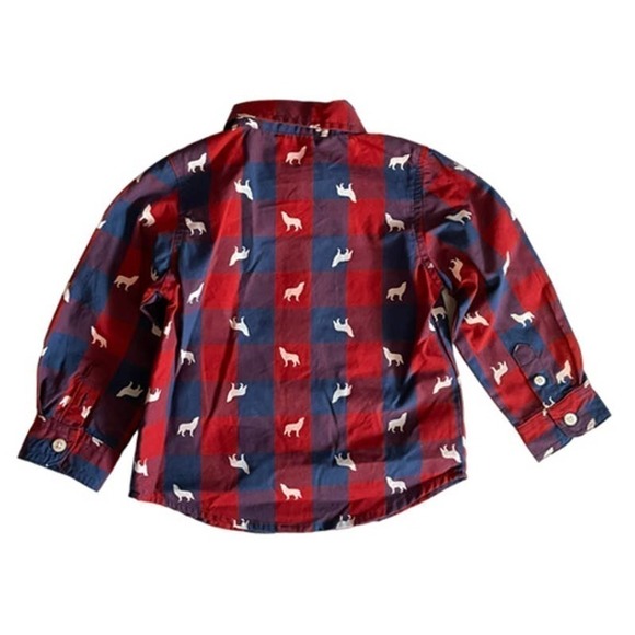 ❤️ B.U.M Plaid wolf Print Shirt Size 24 Months - Picture 3 of 5